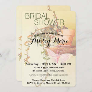 Watercolor Plant and Butterfly Bridal Shower Invitation