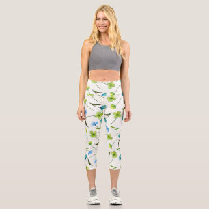 Watercolor Plants: Floral Seamless Pattern. Capri Leggings