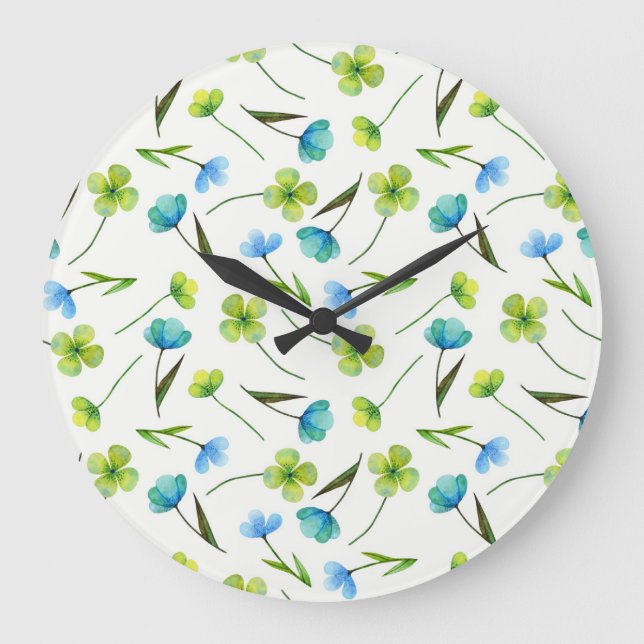 Watercolor Plants: Floral Seamless Pattern. Large Clock (Front)