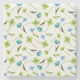 Watercolor Plants: Floral Seamless Pattern. Stone Coaster