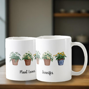 Watercolor plants flowers monogrammed plant lover coffee mug