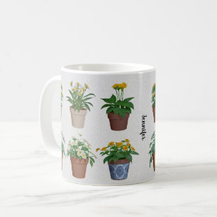 Watercolor plants flowers monogrammed plant lover coffee mug