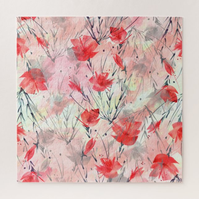 Watercolor Plants Herbs Flowers Pattern Jigsaw Puzzle (Vertical)