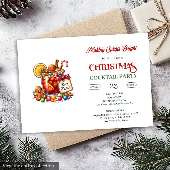 Watercolor playful Christmas cocktails party  Invitation (Watercolor playful Christmas cocktails party invitation

)