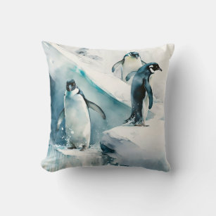 Watercolor Playful Penguins Artwork  Cushion