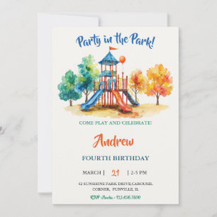 Watercolor Playground Park Adventure Birthday Invitation