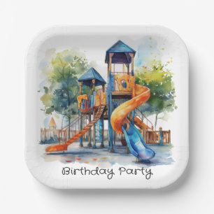 Watercolor Playground Park Kid's Birthday Party Paper Plate