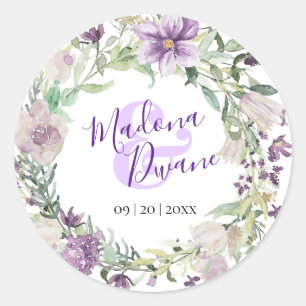 Watercolor Plum and Lilac Flowers Classic Round Sticker