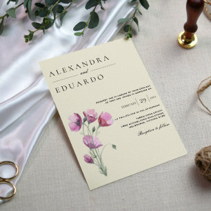 Watercolor Plum Rustic Floral Wedding Invitation