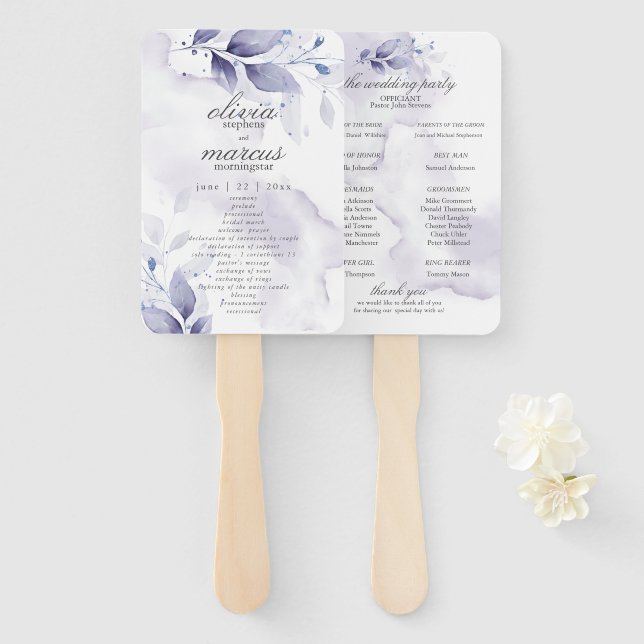 Watercolor Plum Violet  Foliage Program Hand Fan (Front and Back)