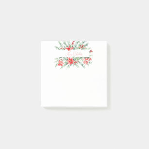 Watercolor poinsettia and greenery Christmas Post-it Notes
