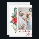 Watercolor Poinsettia Botanical Christmas Photo Holiday Card<br><div class="desc">Merry and bright! Celebrate Christmas with this watercolor photo Christmas flat card. It features watercolor floral garland of red poinsettias,  pinecones,  berries and greenery. Personalise by adding photos,  names and messages. This botanical Christmas photo card is available in other cardstock.</div>