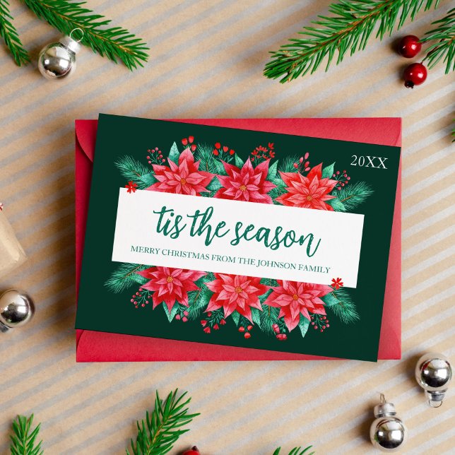 Watercolor Poinsettia Botanical Floral Christmas Holiday Card (Watercolor Poinsettia Botanical Floral Christmas Holiday Card)