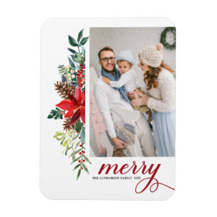 Watercolor Poinsettia Botanical Merry Christmas Magnet