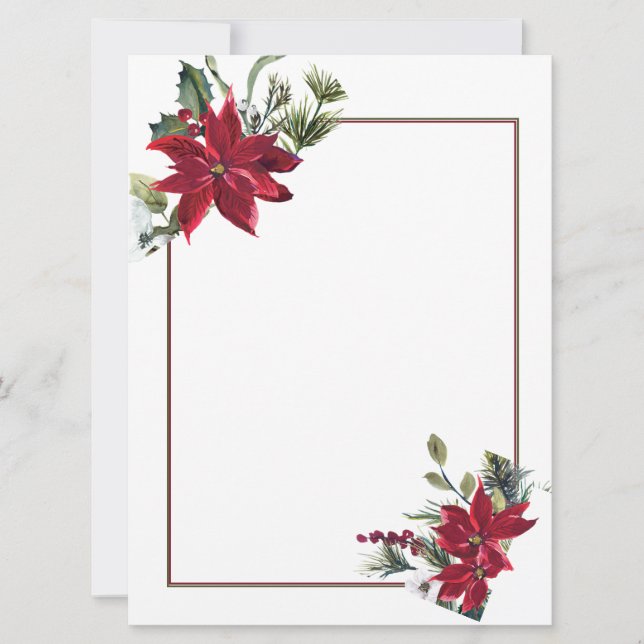 Watercolor poinsettia Christmas blank stationery Holiday Card (Front)