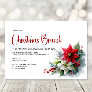 Watercolor Poinsettia Christmas Brunch Invitation