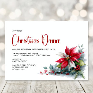 Watercolor Poinsettia Christmas Dinner Party Invitation