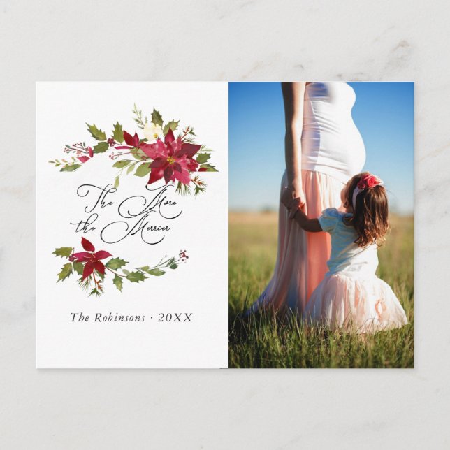 Watercolor Poinsettia Christmas Expecting Baby Announcement Postcard (Front)
