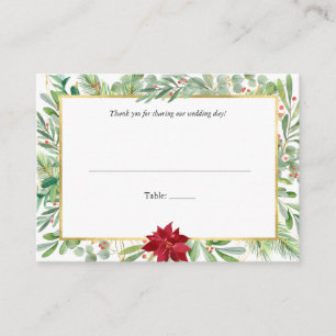 Watercolor Poinsettia Christmas Holiday Wedding  Place Card