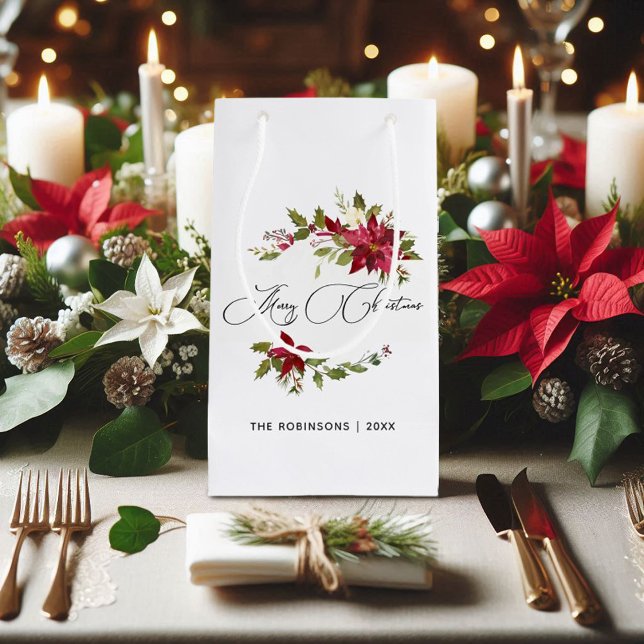 Watercolor Poinsettia Christmas Small Gift Bag (Watercolor Poinsettia Christmas Small Gift Bag)