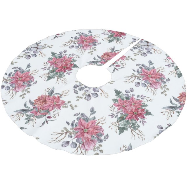 Watercolor Poinsettia Christmas Tree Skirt (Angled)