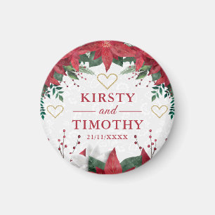 Watercolor Poinsettia Christmas Winter Wedding Magnet