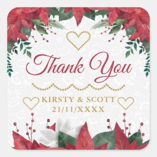 Watercolor Poinsettia Christmas Winter Wedding Square Sticker