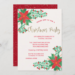 Watercolor Poinsettia,Confetti Company Christmas Invitation