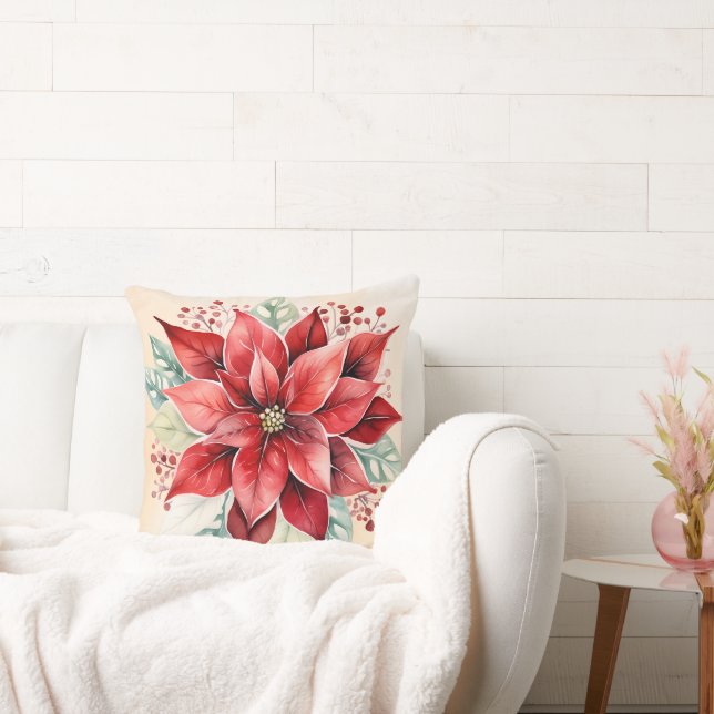 Watercolor Poinsettia Cushion (Couch)