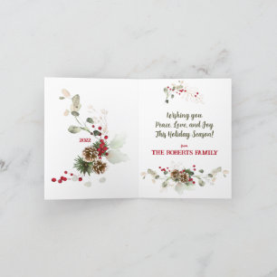 Watercolor Poinsettia & Eucalyptus Merry Christmas Holiday Card