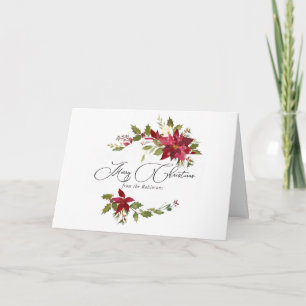 Watercolor Poinsettia Family Christmas photo Card