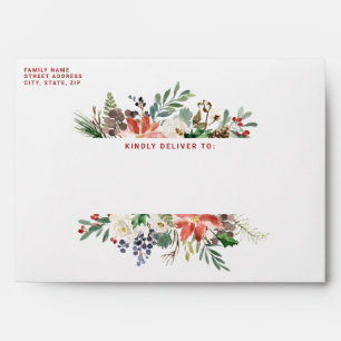 Watercolor Poinsettia Floral Christmas Envelope