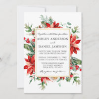 Watercolor Poinsettia Floral Greenery Wedding