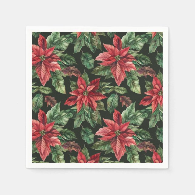  Watercolor Poinsettia flower Christmas  Napkin (Front)
