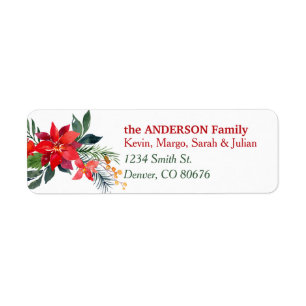 Watercolor Poinsettia Flower Christmas Return Address Label