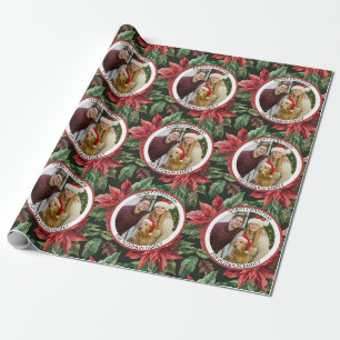 Watercolor Poinsettia flower pattern Family photo  Wrapping Paper