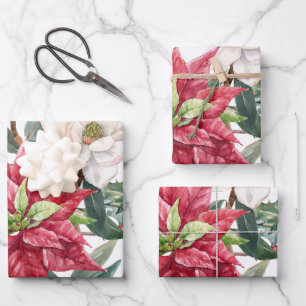 Watercolor Poinsettia Holiday Pattern Wrapping Pa Wrapping Paper Sheet