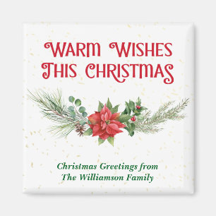 Watercolor Poinsettia Holly Bouquet Christmas Magnet