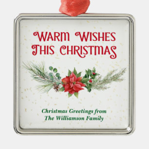 Watercolor Poinsettia Holly Bouquet Christmas Metal Ornament