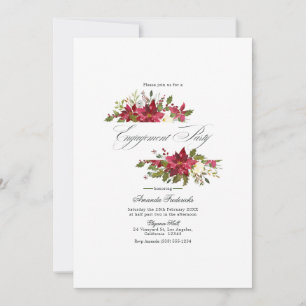 Watercolor Poinsettia & Holly Christmas Engagement Invitation