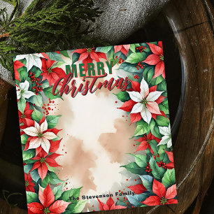 Watercolor Poinsettia Holly Family Christmas Notepad