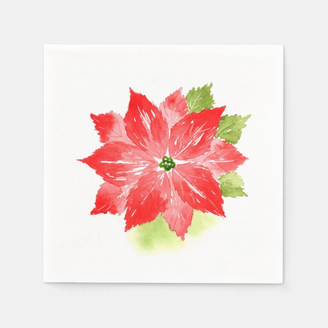 Watercolor Poinsettia Napkin (Front)