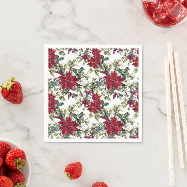 Watercolor Poinsettia Pattern  Napkin (Insitu)