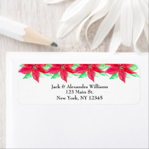 Watercolor Poinsettia Red Floral return address Label