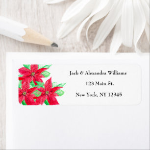 Watercolor Poinsettia Red Floral return address Label