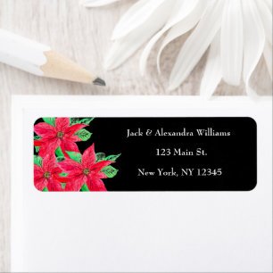Watercolor Poinsettia Red Floral return address Label