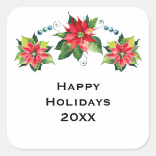 Watercolor Poinsettia - Square Sticker