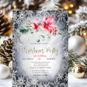 Watercolor Poinsettia Stars Christmas  Invitation