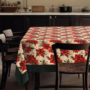 Watercolor Poinsettia Tablecloth Rustic Christmas