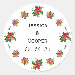 Watercolor Poinsettia - Wedding Circle Sticker